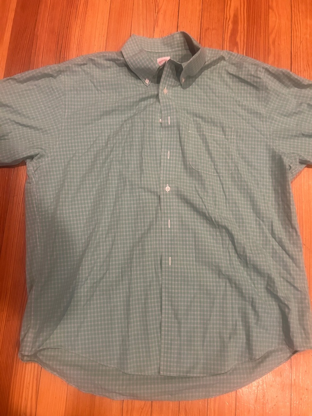 Brooks Brothers Light Teal Check Short-Sleeve Button-Down Shirt